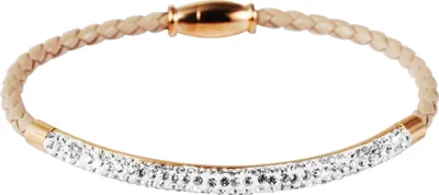 Produktbild von Akzent Geflochtenes Armband aus Echtleder und Edelstahl in Beige mit IP Roségold-Beschichtung