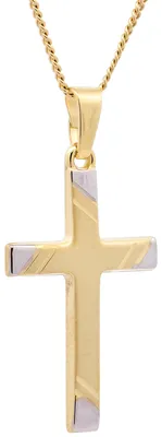 Produktbild von Anhänger Kreuz   333 Gold rhodiniert mit vergoldeter Silberkette 60 cm