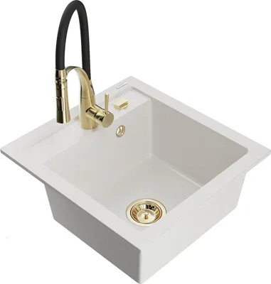 Produktbild von Mexen Vito 1-Becken-Granit-Spüle mit Mischbatterie Aster, Weiß - 6503-20-73450-57-B