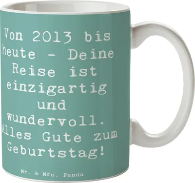 Produktbild von Mr. & Mrs. Panda Teetasse Spruch 2013 Geburtstag - Meeresbrise - Geschenk, Alter, Alles Gute zum, ein einzigartiger Mensch, Kaffeetasse, Happy Birthday, Glückwunsch