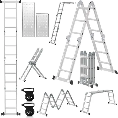 Image de Clanmacy 4x3 Echelle polyvalente 360cm 6 en 1 Echelle aluminium Echelle polyvalente Echelle pliante Echelle d'appui Echelle domestique Echelle aluminium Echelle multifonctions
