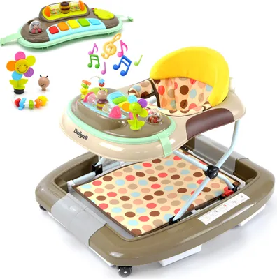 Image de Daliya® BEBISTEP 4 en 1 Voiturette d'éveil et d'apprentissage de la marche - Trotteur avec fonction balançoire Trotteur Aide à la marche Transat Centre d'activités musical - Marron