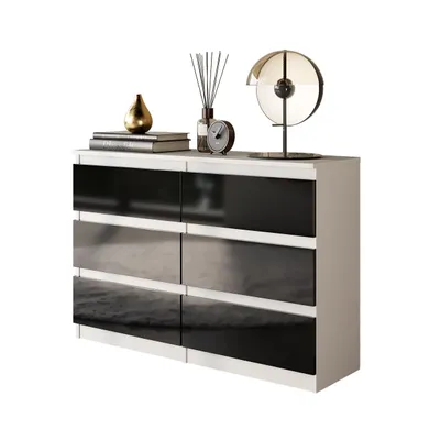 Immagine prodotto di Cassettiera Gabriel con 6 cassetti - 100 cm, bianco opaco / nero lucido, elegante e pratica