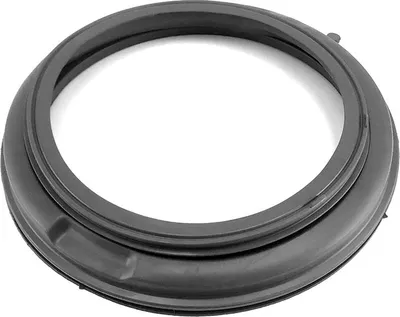 A black rubber washing machine door seal is shown against a white background.