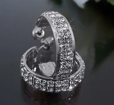 Produktbild von Ohrringe Silber pl Creolen 2cm Schmuck 2-reihig Strass klar O81