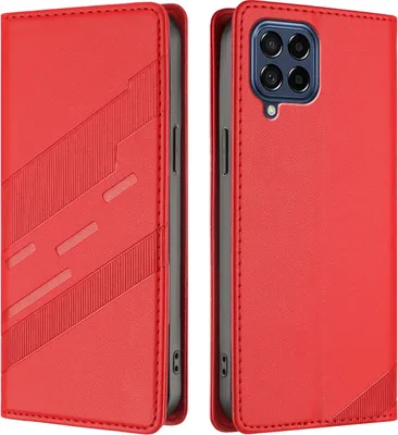 Produktbild von Hülle für Samsung Galaxy M53 5G, Kunstleder Brieftaschen Handyhülle mit Kartenfach und Standfunktion Rot
