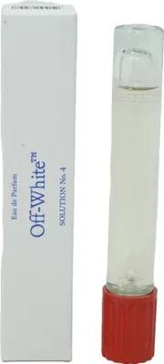 A white box and a clear perfume bottle with a red cap are shown side-by-side against a white background.