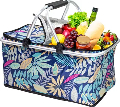Produktbild von Thermo Picknickkorb Faltbar Großer Isolierkorb als Einkaufskorb & Kühltasche 30L Blätter