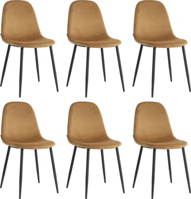 Produktbild von Lina® Napoli Esszimmerstuhl, komfortabler Sitz für Wohnzimmer und Esszimmer, Samtbezug - 6er Set - Camel