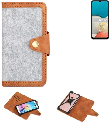 Produktbild von K-S-Trade Handyhülle kompatibel mit Samsung Galaxy Wide5 Schutzhülle Filz-Hülle Kunst-Leder hellgrau braun (1x)