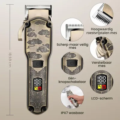 Zdjęcie produktu dla Trymer do włosów i brody 3w1 - Wodoodporny IPX7 - Wyświetlacz LED - Zestaw golarski do włosów i brody - Zestaw do strzyżenia z akumulatorem