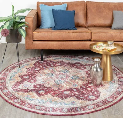 Produktbild von Volero - Teppich Vintage Rund - Azara Rot - Ø 160 cm - Wohnzimmer, Esszimmer, Schlafzimmer - Klassik, Orientalisch