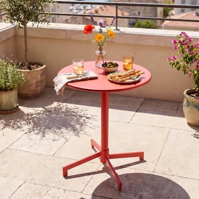 Immagine prodotto di Tavolo da giardino bistrot rotondo con piano rosso pieghevole - Oviala Palavas