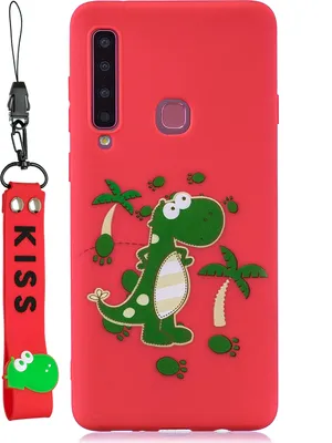 Produktbild von Für Samsung A9 2018 Cartoon Lovely Coloured Painted Soft TPU Rückendeckung rutschfest Full Protective Case mit Lanyard rot