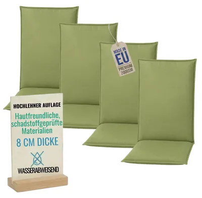 Produktbild von Pillows24 - 4x Hochlehner Auflagen 120x50x8 cm | Bequeme & Wetterfeste Gartenstuhlauflagen | Polster Sitzkissen für  Gartenmöbel |   EU | Lemon