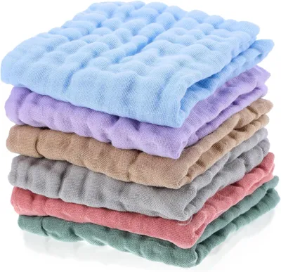 Produktbild von 6 Stück Baby Musselin Quadrate Waschlappen 25x25 cm aus Baumwolle für Neugeborene