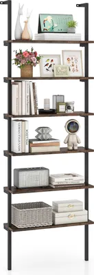 Immagine prodotto di COSTWAY Scaffale a 6 livelli, libreria a parete con struttura in metallo, espositore aperto in stile industriale (marrone)