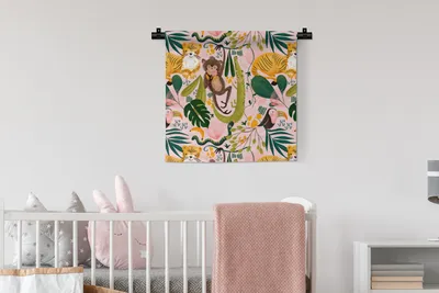 Produktbild von MuchoWow® Wandteppich Wandbehang Dschungel - Tiere - Rosa 60x60 cm Tapisserie Dekoration Wandtuch - Dekorationen - Wand Decke