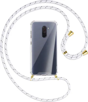 Produktbild von Handykette Backcover-Schutzhülle mit Band (Metall goldfarben) für Xiaomi Pocophone F1 / Poco F1 - weiß/grau