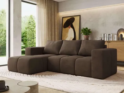 Produktbild von MKS MEBLE L-förmige Ecke MONIVA, Ecksofa mit DL-Schlaffunktion, 266 x 164 x 89 cm, L-Couch mit Bettkasten - Braun Velvet - Links Seite