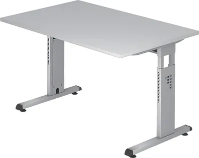 Image de VOS12/5/S Hammerbacher Bureau à piétement en C - 120 x 65-85 x 80 cm, réglable en hauteur, gris/argenté