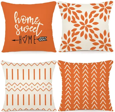 Produktbild von Set mit 4 Leinenkissenbezügen, dekorative Kissen für Sofa, Gartenbett oder Sessel, 40 x 40 cm