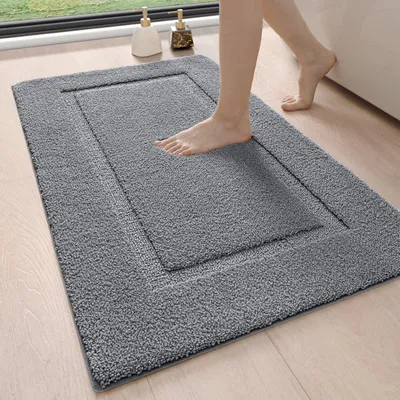 Produktbild von Badematte 60 x 90 cm, rutschfest, waschbar, weich, saugfähig, aus Mikrofaser, für Badewanne, Dusche und Badezimmer, grau