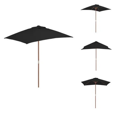 Obrázok produktu pre vidaXL Slnečník s drevenou tyčou čierny 150x200 cm - Slnečníky a tienidlá