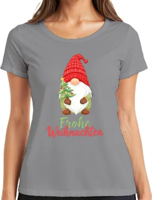 Produktbild von Frohe Weihnachten Wichtel Weihnachtsgnom Weihnachtsbaum Niedlich Damen T-Shirt, Grau, L