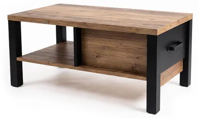 Image de Table basse Olin 90 x 56 cm, table de salon en épicéa d'Appenzell noir, style industriel