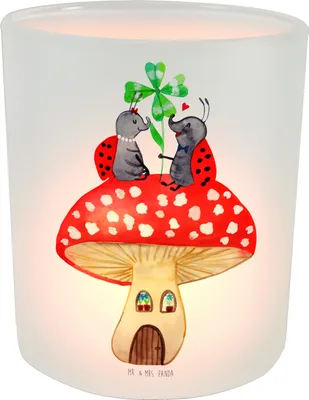 Produktbild von Mr. & Mrs. Panda Deko Windlicht Marienkäfer Fliegenpilz - Transparent - Geschenk, Teelichtgläser, Tiere, Kerzenlicht, Windlicht Glas, Tiermotive, Gute Laune, Kerzenglas