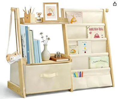 Produktbild von Bücherregal Kinder,Montessori Kinderregal,Spielzeug Aufbewahrung mit 4 Ablagen und Boxen, für Spielzimmer,Kinderzimmer, Klassenzimmer,30x80x40cm