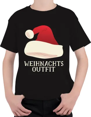 Produktbild von Weihnachtsoutfit Weihnachtsmütze - Weihnachten Weihnachtsgeschenk Christmas Uni Kinder T-Shirt, Schwarz, 140