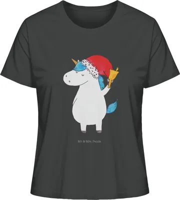 Produktbild von Mr. & Mrs. Panda damen shirt Einhorn Weihnachtsmann Größe L - Anthrazit - Geschenk, Nikolaus, Unicorn, Oberteil, Basic, Schokolade, T-Shirt, Weihnachten, Einhörner