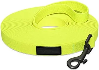 Produktbild von Famanu Hundeleine 10 Meter - Robuste Trainingsleine mit Aufbewahrungstasche, Handschlaufe und D-Karabiner - Neongelb
