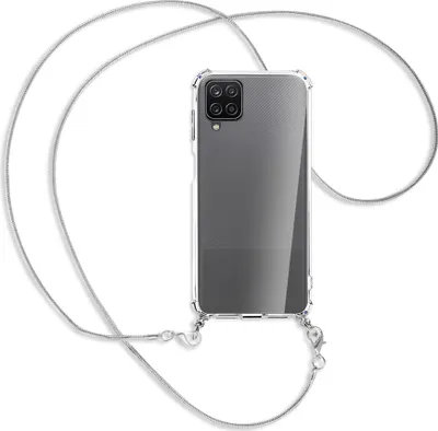 Produktbild von Handykette Backcover-Schutzhülle mit Band (Metall silberfarben) für Samsung Galaxy A12 - silberfarbene Kette Snake