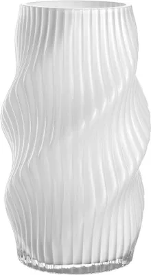 Produktbild von Weißer Glas-Blumenkorb – Moderne Glasform mit Biegung – Tisch- und Wohnzimmer-Blumenkorb – ca. 30 cm
