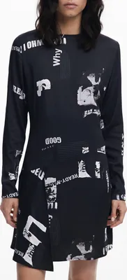 Produktbild von Schwarzes kurzes Damenkleid mit Muster und kontrastreichen Details