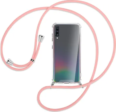 Produktbild von Handykette Backcover-Schutzhülle mit Band (Metall silberfarben) für Samsung Galaxy A70 - rosa