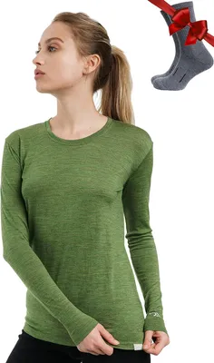 Obrázek produktu pro Termoprádlo s dlouhými rukávy ze 100% merino vlny, zelené barvy, dámské
