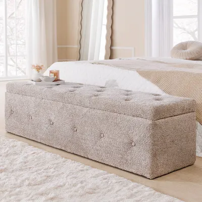 Produktbild von riess-ambiente Chesterfield Bettbank EXTRAVAGANCIA 140cm champagner greige Bouclè mit Stauraum Bank Polsterbank