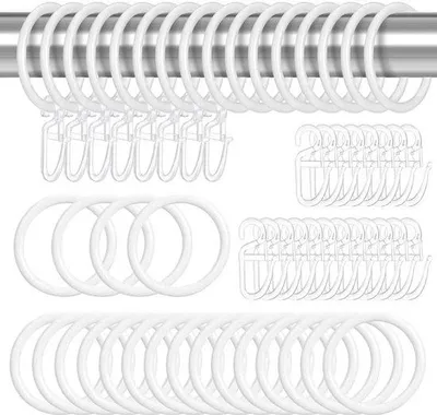 Image de Anneaux métalliques pour rideaux, diamètre 30 mm, crochets en plastique