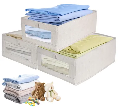 Produktbild von 3-teiliges Aufbewahrungsbox-Set, 40 cm x 27 cm x 17 cm, Kleiderschrank-Aufbewahrungsboxen, faltbare Stoff-Aufbewahrungswürfel mit Sichtfenster