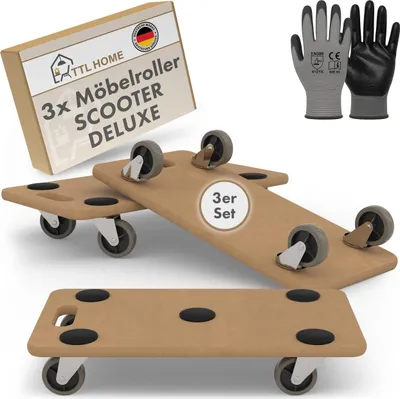 Produktbild von TTL HOME Möbelroller SCOOTER DELUXE 3er Set 58x30x11cm 250kg Rollbrett Transportroller Gummirollen