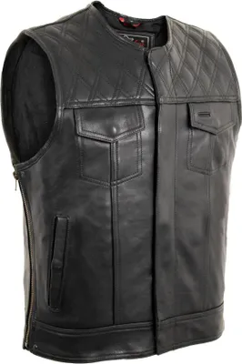 Produktbild von Lederweste Stepp Muster Custom Style Kutte Clubweste Hunter Leder Weste Biker(L)