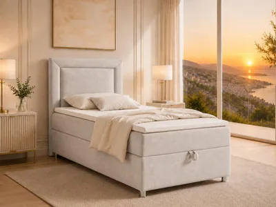 Produktbild von Best for Home Boxspringbett mit Bettkasten Trinity K3-SINGLE 100x200 Bonellfederkern inkl. Topper - Creme