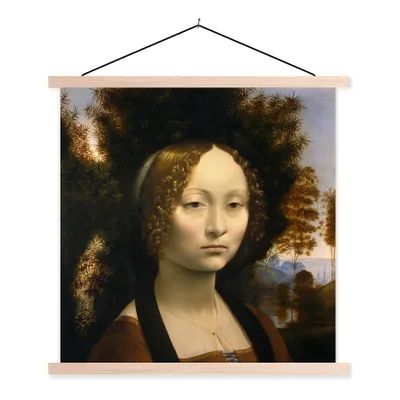 Produktbild von MuchoWow® Textilposter Ginevra de' Benci - Leonardo da Vinci 40x40 cm mit holzfarbenen Rahmen - Posterleiste