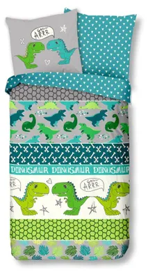 Productafbeelding van Good Morning Kinderdekbedovertrek "Dinosaur" - Grijs - (135x200 cm) - 100% Katoen