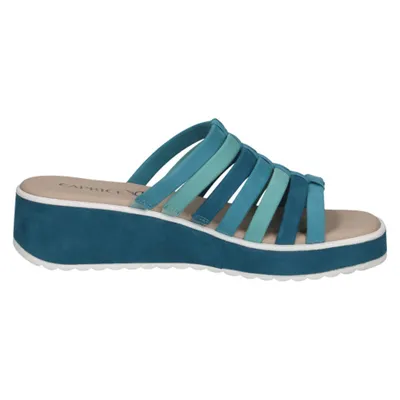 Produktbild von Caprice Damen Pantolette Leder Plateau Riemchen Keilabsatz 9-27201-44, Größe:38 EU, Farbe:Blau