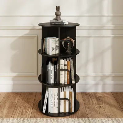 Image de Étagère tournante pour livres, en bois, noire, dimensions : 47,5 x 47,5 x 94,8 cm